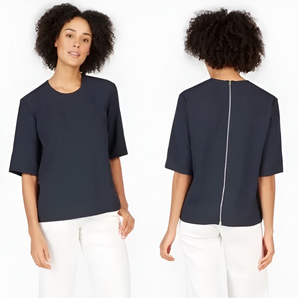 Everlane Black Short-Sleeve Zip-Back Blouse